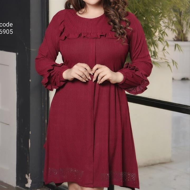 تونیک زنانه چین دار کلیشه نگین کاری شده کمر دار فریسایز تا 52 با